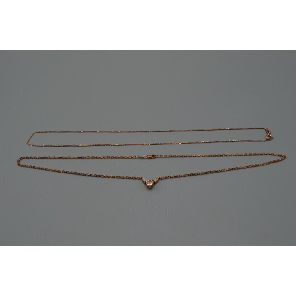 Sterling Silver Chain Necklace Set Heart Cut Stone Accent 925 9" Rose Gold Plate - Picture 3 of 13